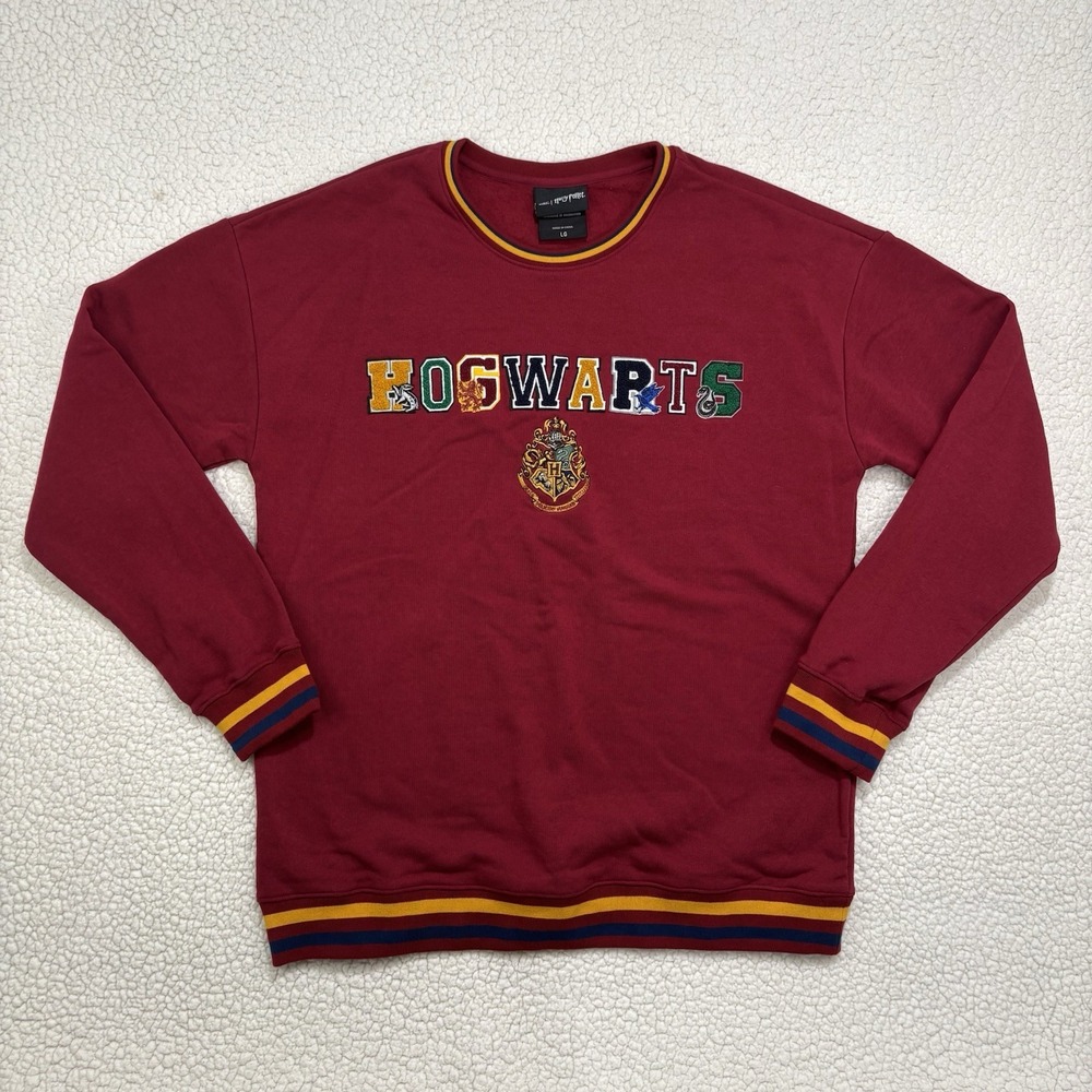 Harry Potter‎ Hogwarts Sweatshirt Large Burgundy Wizarding World Embroidered